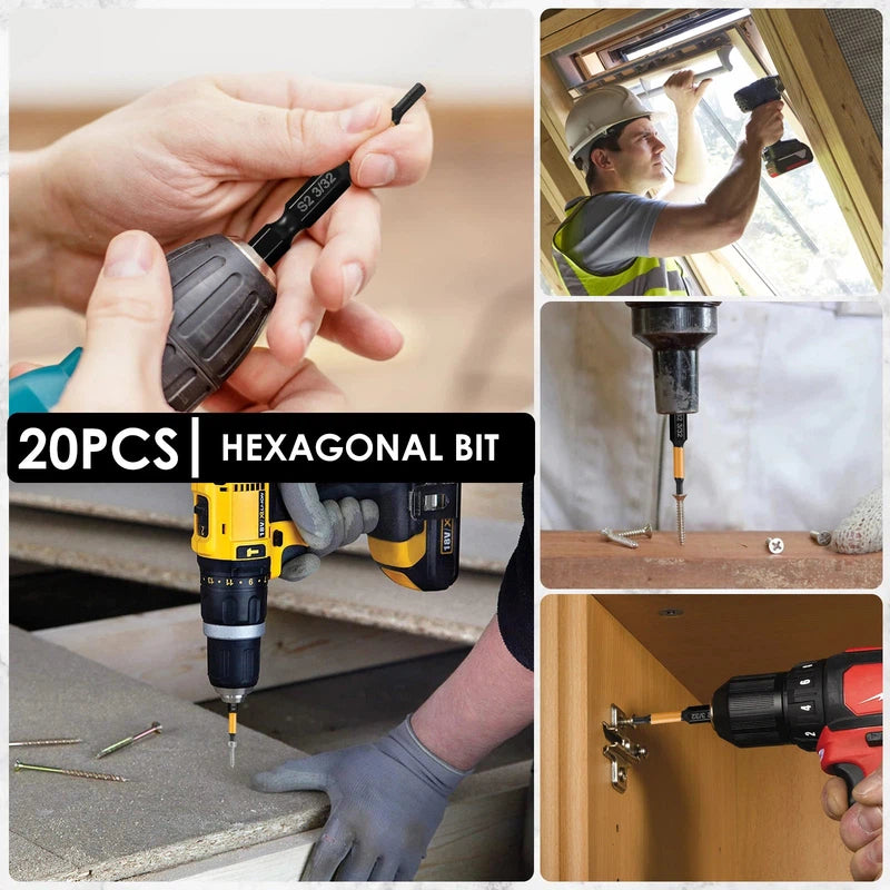 20Pcs Impact Hex Head Allen Wrench Drill Bit Set 1/4IN Screwdriver S2 Steel Magnetic Screw Driver Extension Adapter Repair Tools