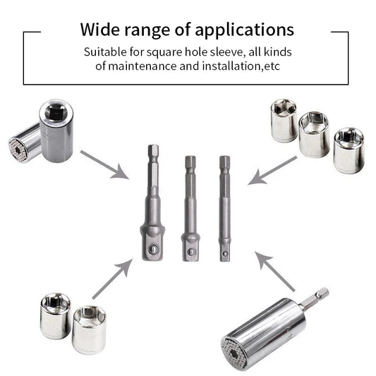 Drill Socket Adapter Kit 1/4'' 3/8'' 1/2'' Square Head 1/4'' Hex Shank Drill Tools