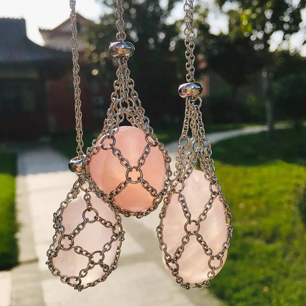 Crystal cage necklace worn