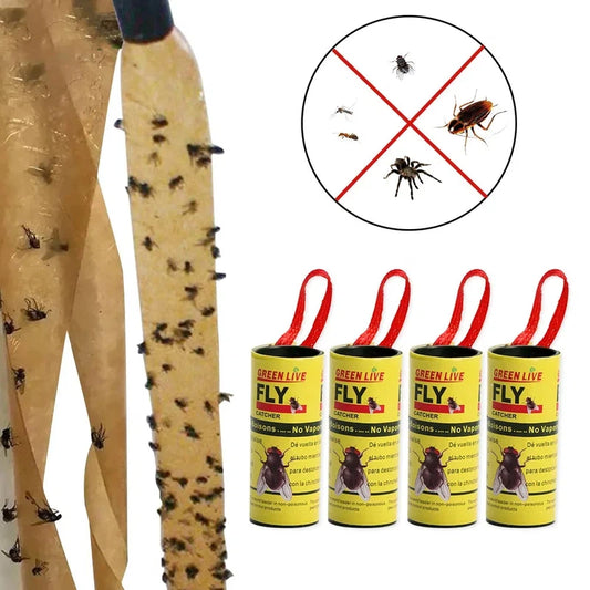 4 rolls Fly Sticky Paper Strong Glue Strip For Flies Paper Strips Double Sided Flying Insect Bug Mosquitos Catcher Roll Tape