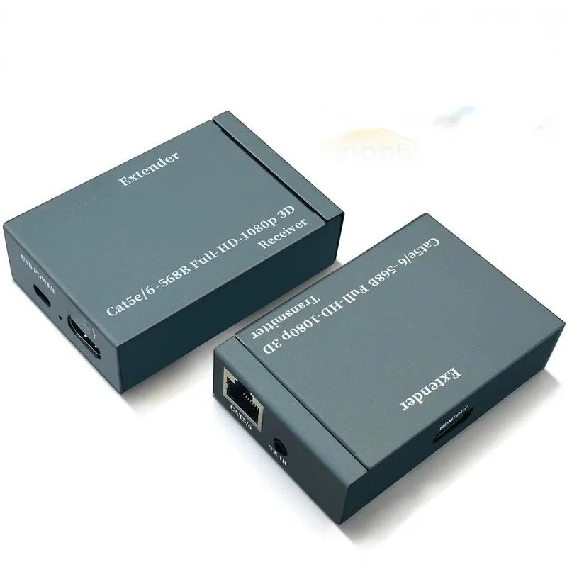 HDMI Extender Repeater Over Cat6 Cat7 Ethernet Cables with IR Function RJ45 Transmitter TX/RX Extender Loop (1080P 60m)