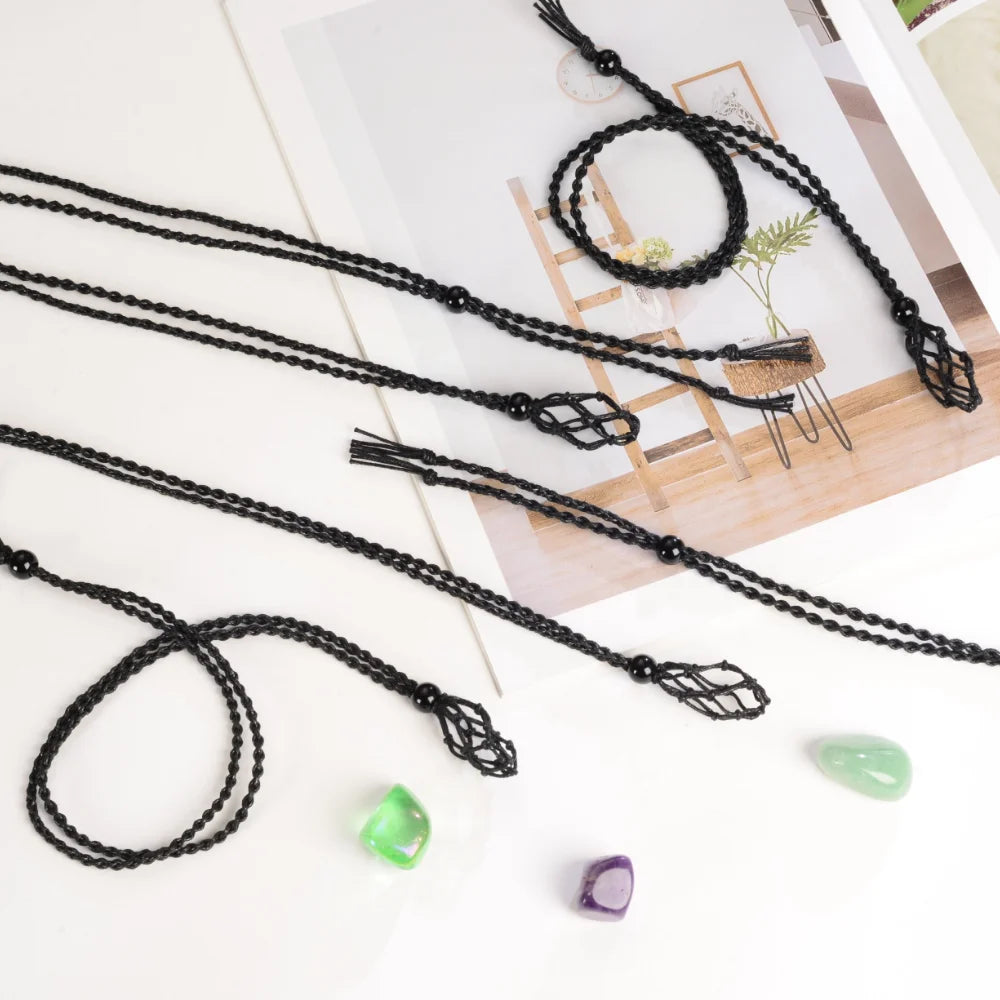 Crystal cage necklace cord with stone