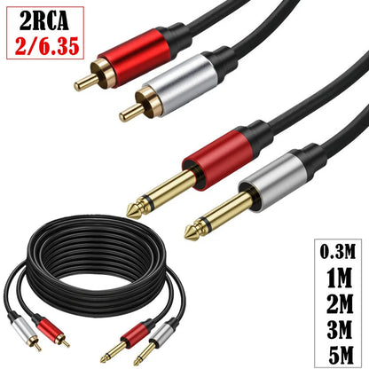 2 RCA to 2 x 6.35mm mono jack cable connectors