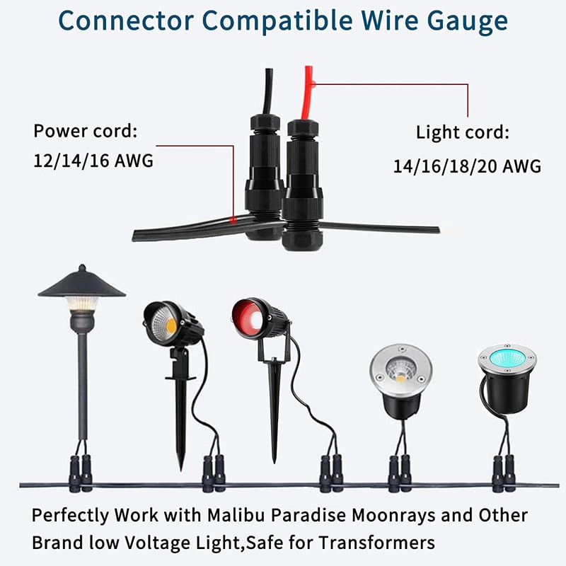 Connection Free Low Voltage Landscape Light LED Cable Connectors 12-18 Gauge Wire