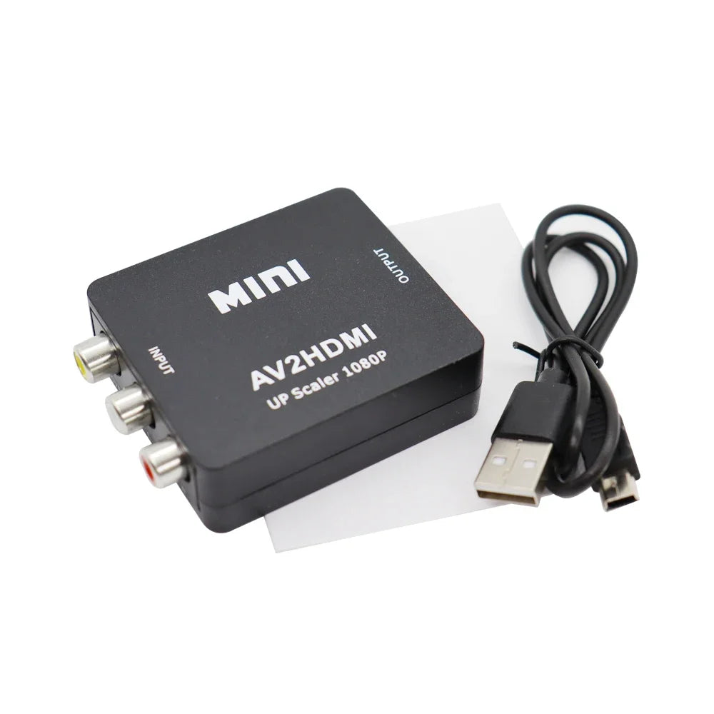 AV to HDMI converter with USB power cable and manual