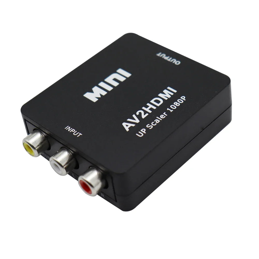 AV to HDMI converter showing RCA inputs