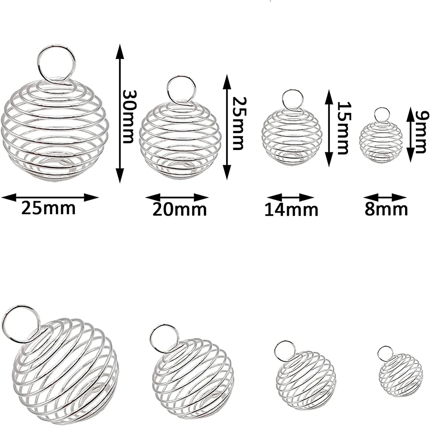 Spiral bead cages size comparison