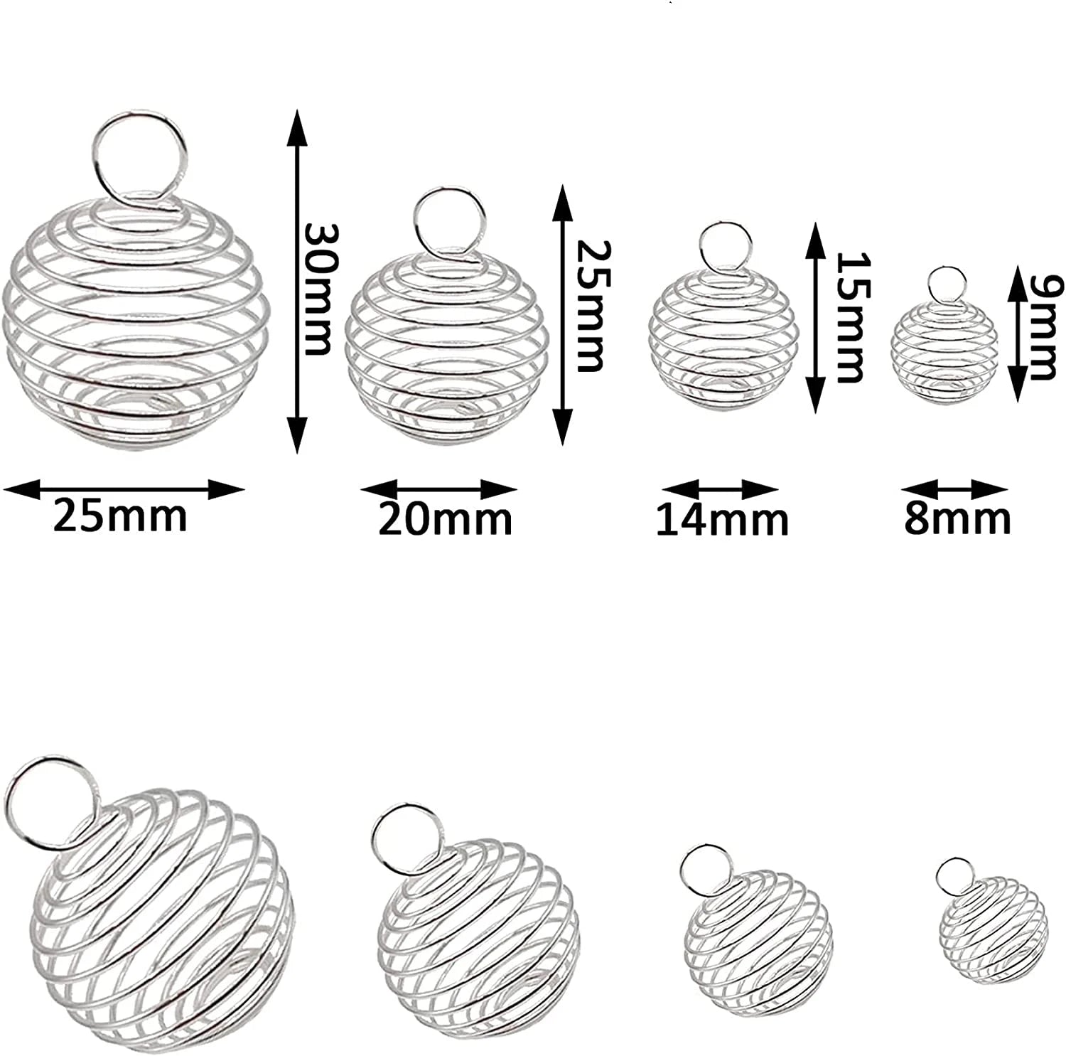 Spiral bead cages size comparison