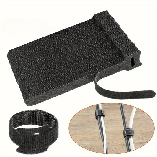 50 pack reusable hook and loop cable ties, black