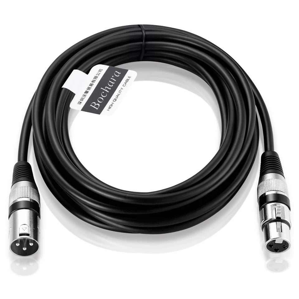 Black 3m XLR male to female balanced cable for DJ mixer, microphone and powered speaker