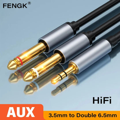 3.5mm to dual 6.35mm 1/4 inch TS cable for phone or laptop to DJ mixer