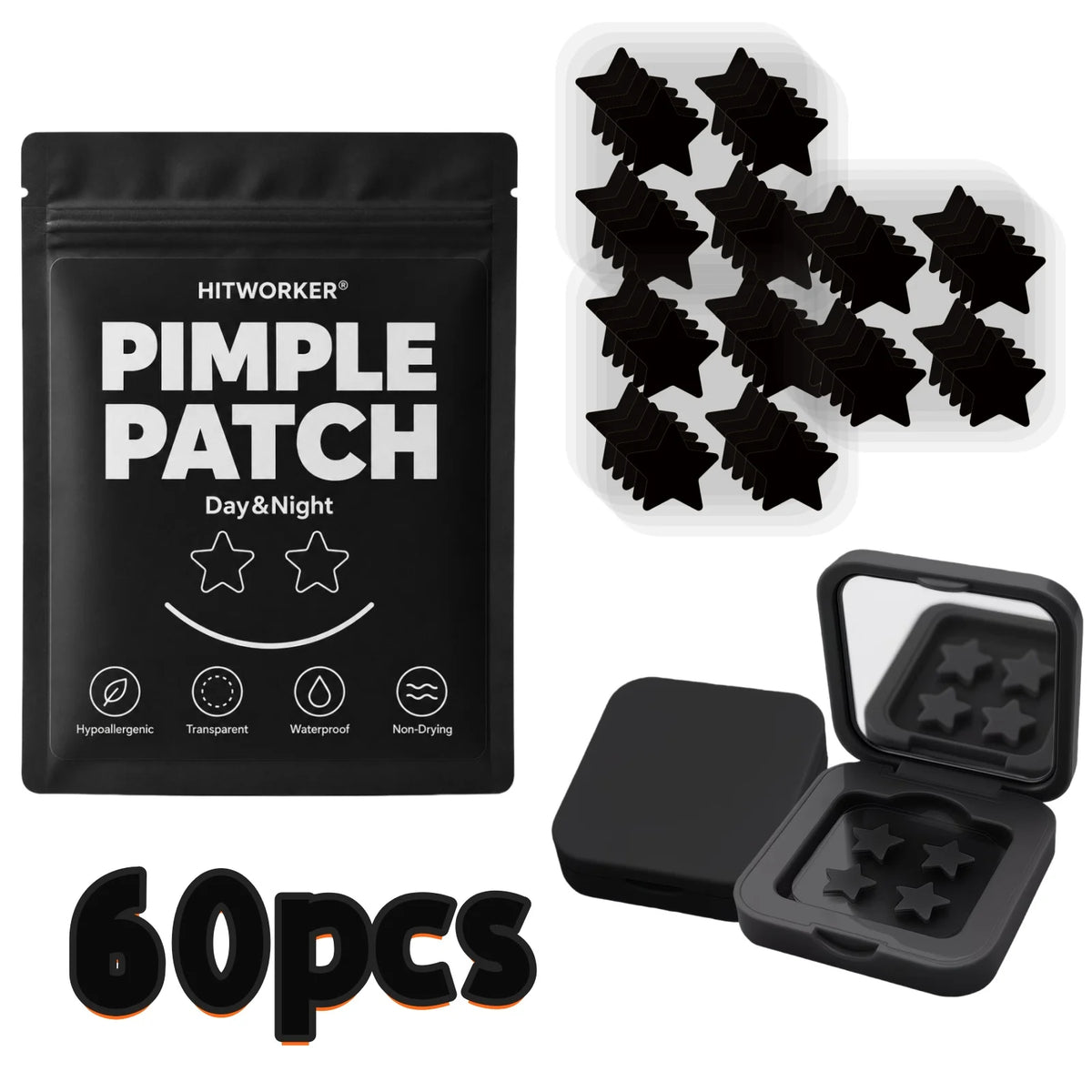 60-pack hydrocolloid pimple patches with mirror case