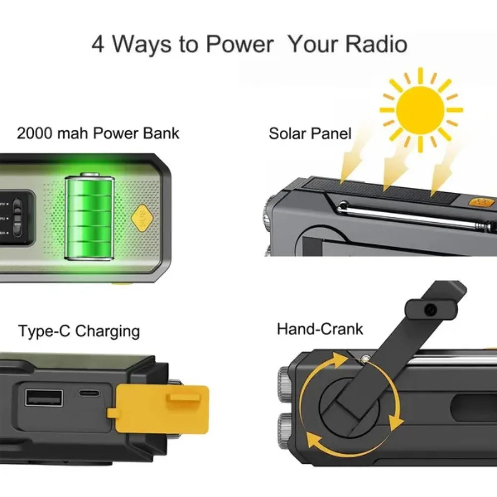 Weather radio charging a phone