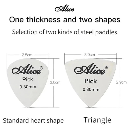 Alice 5Pcs Metal Guitar Pick 0.3mm Thin Durable Silver Color Professional Bass Ukelele Guitar