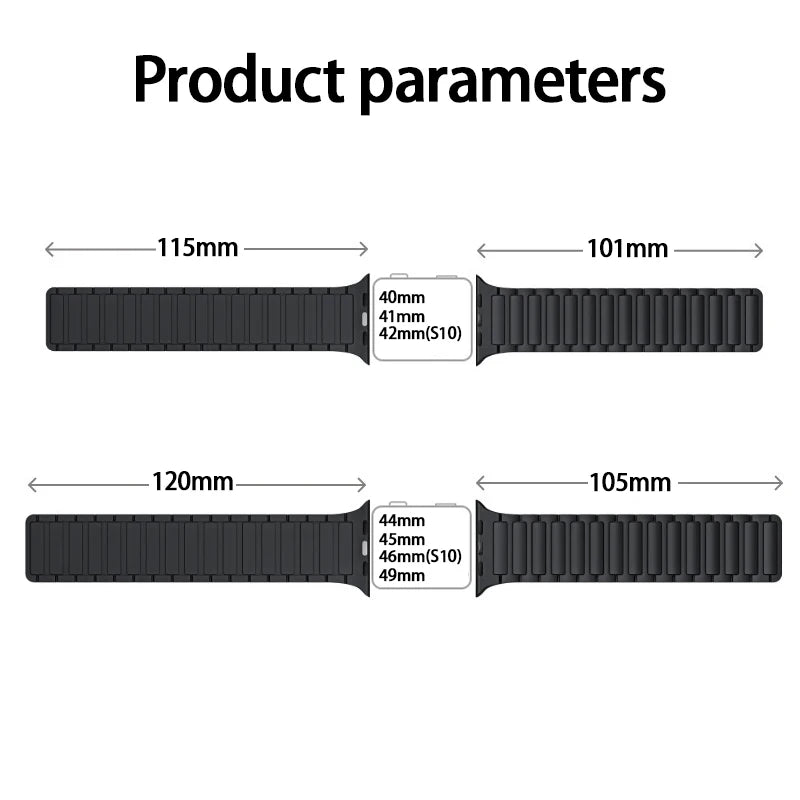 Magnetic band dimensions for small and large Apple Watch sizes