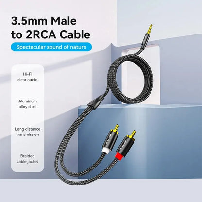 3.5mm male to 2 RCA male cable