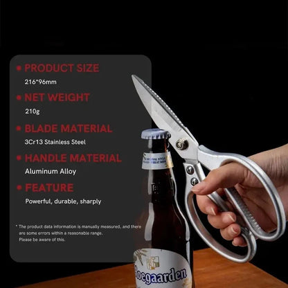 Professional 8.5-inch Stainless Steel Kitchen Scissors with Aluminium Alloy Handle - Perfect for Cutting Chicken Bones Meat Fish