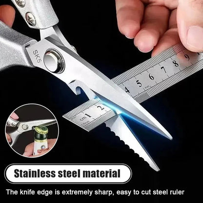 Professional 8.5-inch Stainless Steel Kitchen Scissors with Aluminium Alloy Handle - Perfect for Cutting Chicken Bones Meat Fish