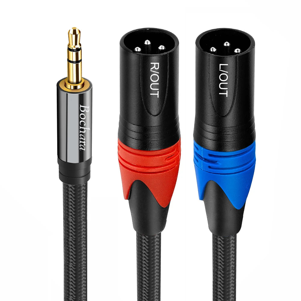 3.5mm stereo plug to two XLR male plugs
