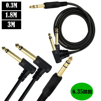 6.35mm TRS to dual 6.35mm TS insert Y cable, right-angle plugs