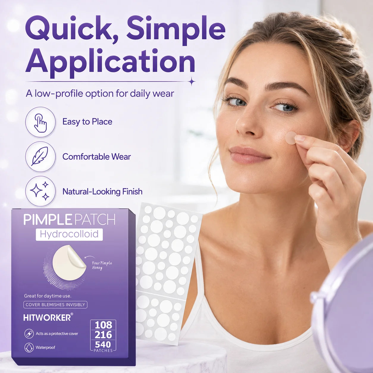 Acne patch applied on skin