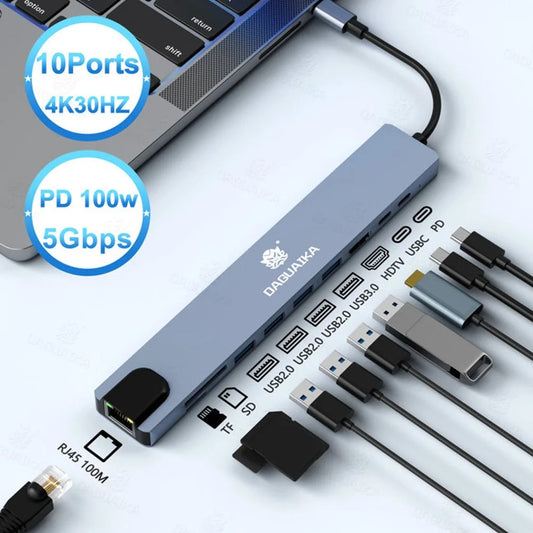 10-in-1 USB-C Hub 4K30Hz Docking Station