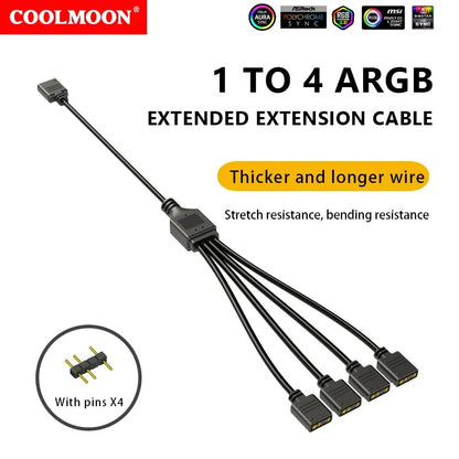 ARGB 1 to 4 splitter 5V 3-Pin - Motherboard Extension Cable