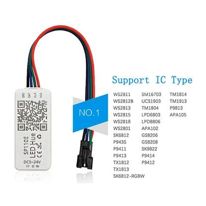 Controller, SP110E, RGB Bluetooth & Smart APP, 5-24V, 1024 Pixel for WS2811 WS2812B APA102 SK6812 SPI Addressable LED Strip Light