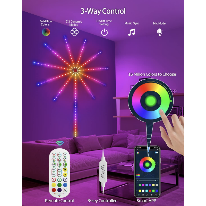 Smart Firework RGB LED Magic Color Light package, USB w/Controller ...