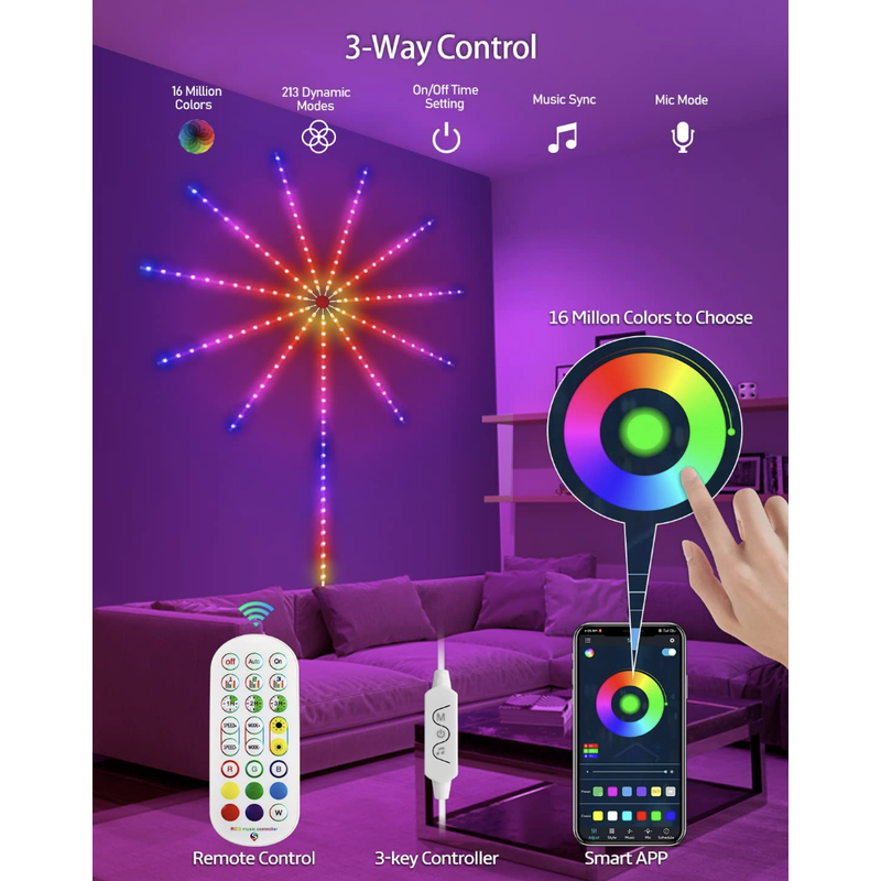 Smart Firework RGB LED Magic Color Light package, USB w/Controller