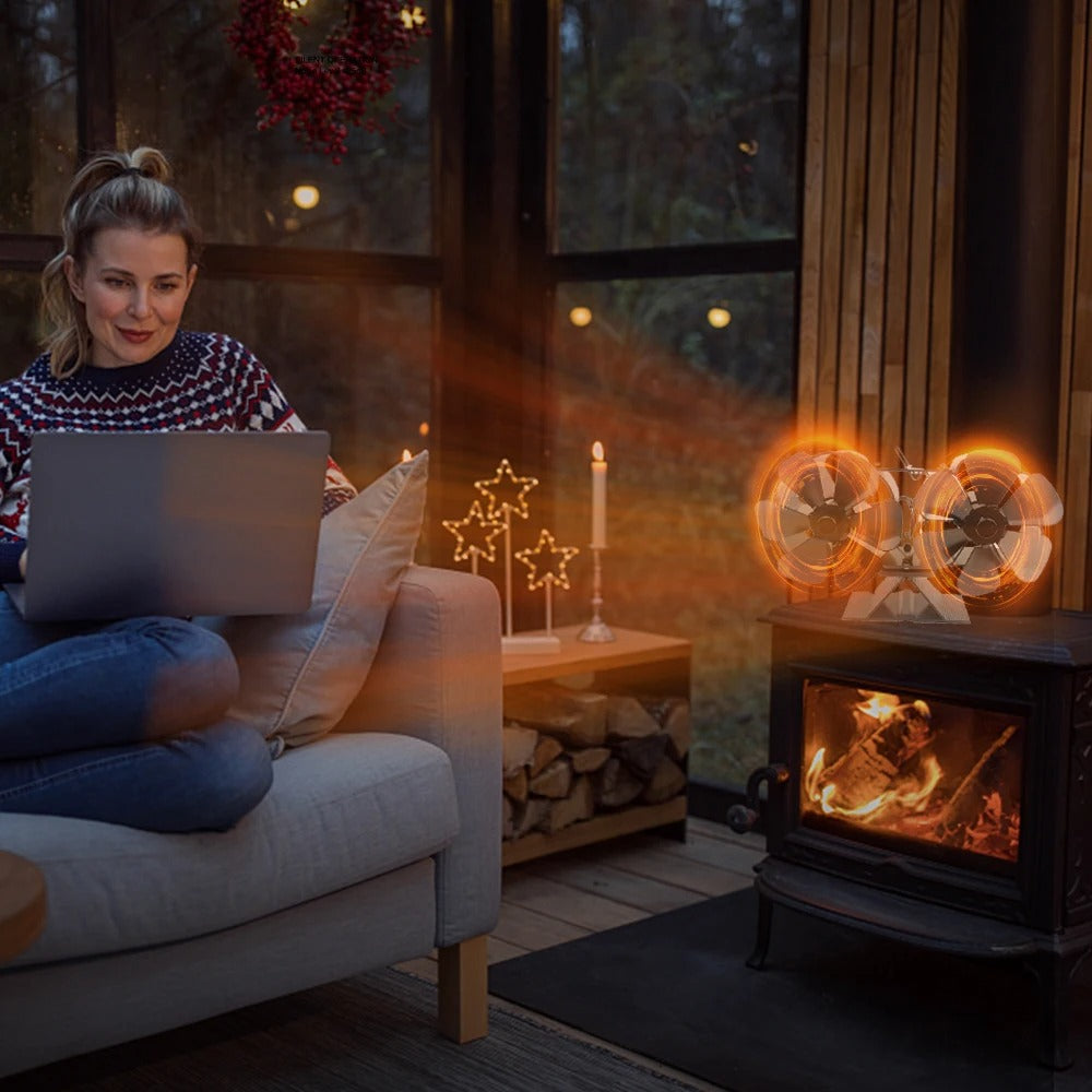 6 Blade Wood Fire Fan with Dual Silent Motors