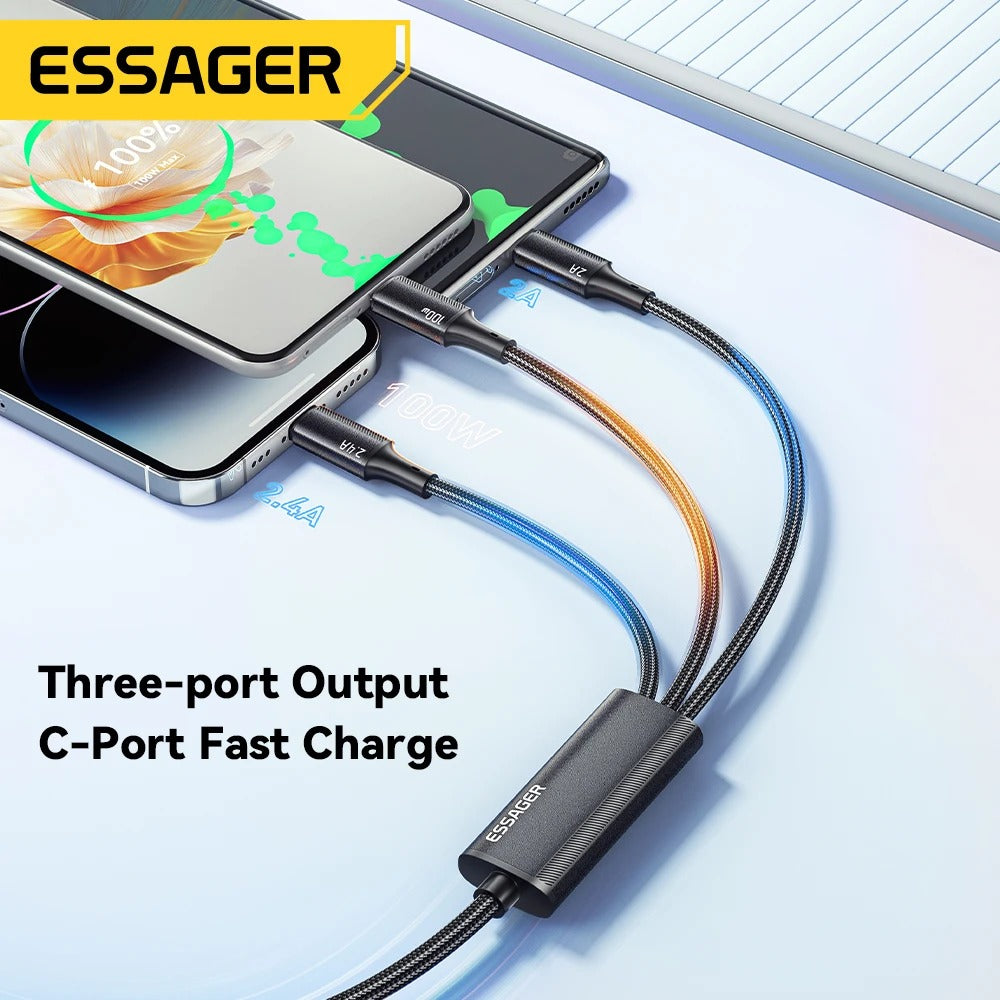 Essager 1.2metre 100W 3-in-1 Fast Charging Cable