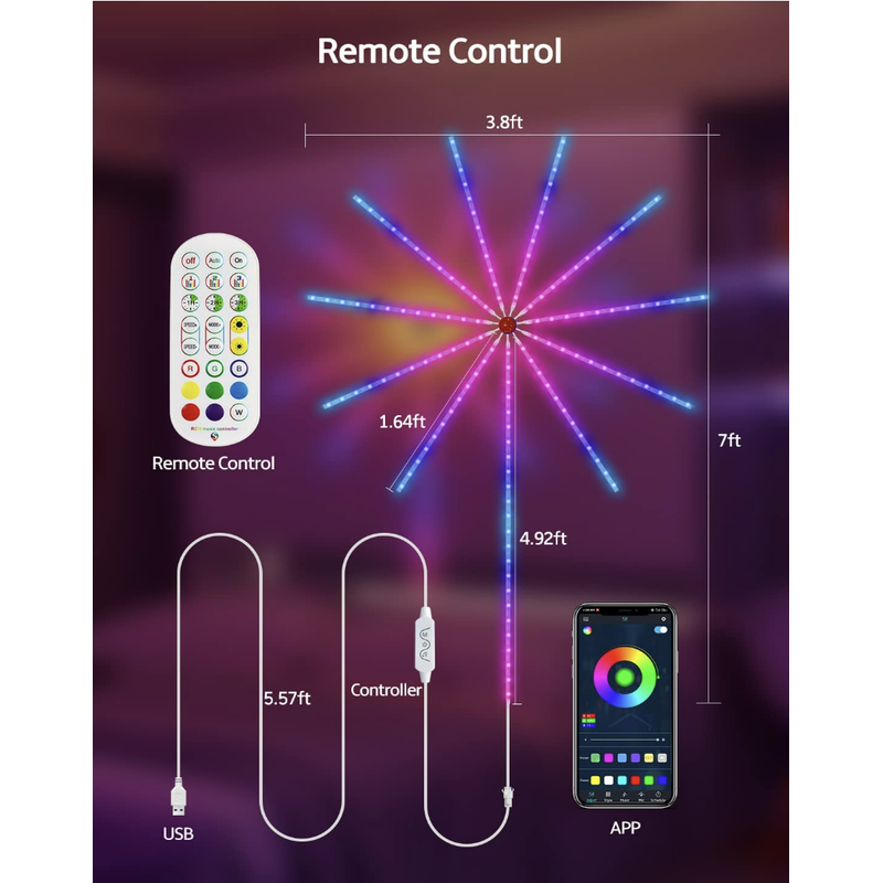 Smart Firework RGB LED Magic Color Light package, USB w/Controller