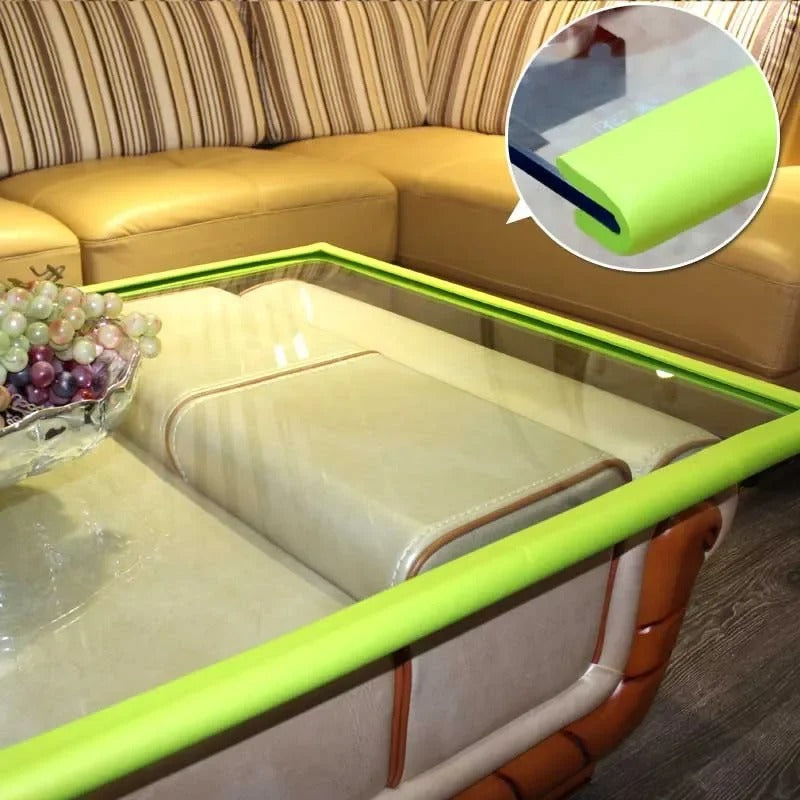 Child safety foam bumper strip installation on furniture edge