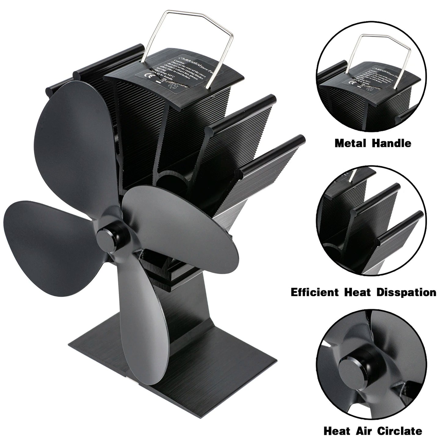 4-Blade Heat-Powered Fireplace Fan