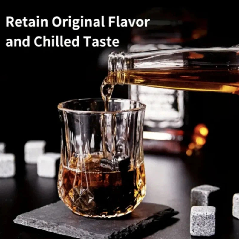 Whiskey Stones Glasses Set Granite Ice Cube For Whisky in Wooden Bottle Box