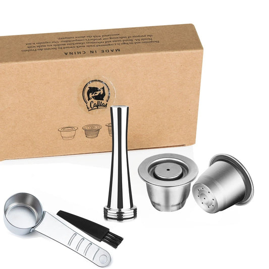 icafilas Reusable Coffee Capsule Set - Stainless Steel Pod - For Nespresso Cafe Machine