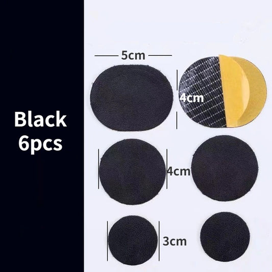 Shoe heel repair patches showing adhesive backing