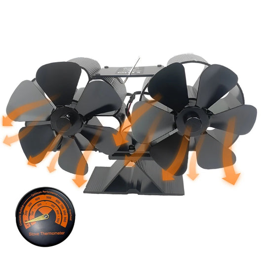 6 Blade Wood Fire Fan with Dual Silent Motors