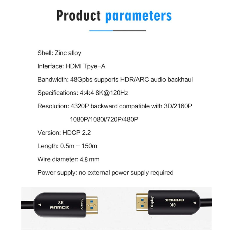 Anmck HDMI Optical Fiber Cable Supports Gbps Audio Ethernet
