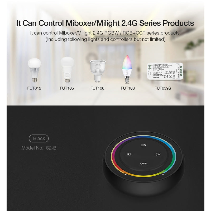 Miboxer 2.4G Rainbow RGB+CCT LED Remote Control, Round, White/Black