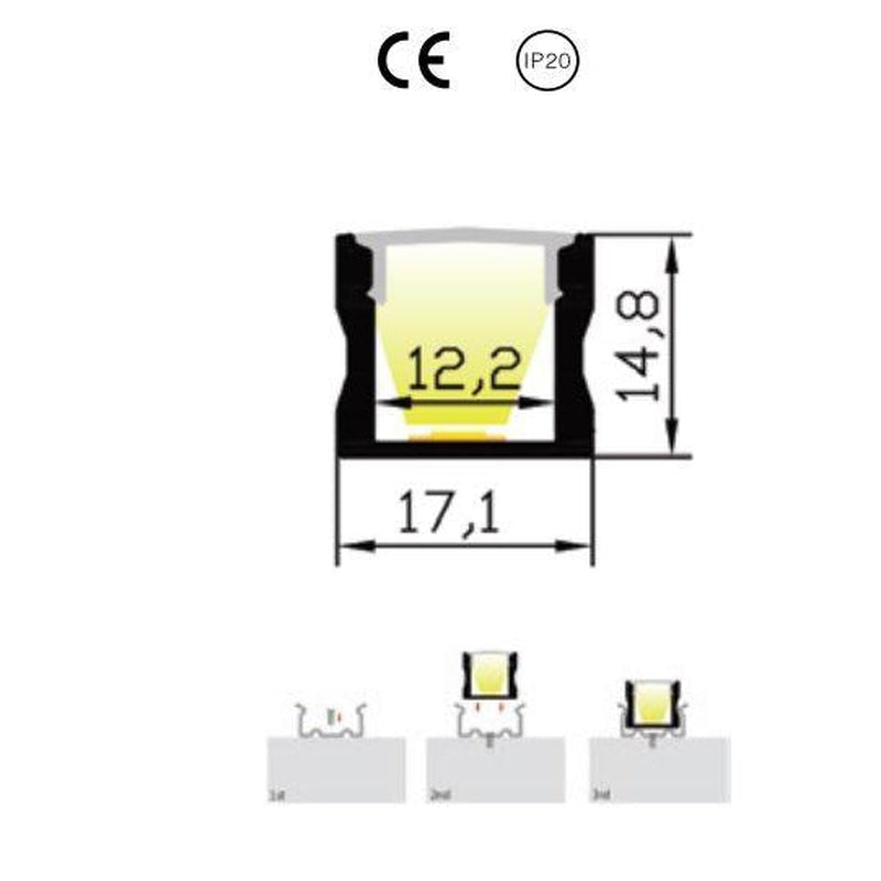 LED Aluminium Extrusion 14.8mm Deep Profile for LED strip-LED-Sparts NZ
