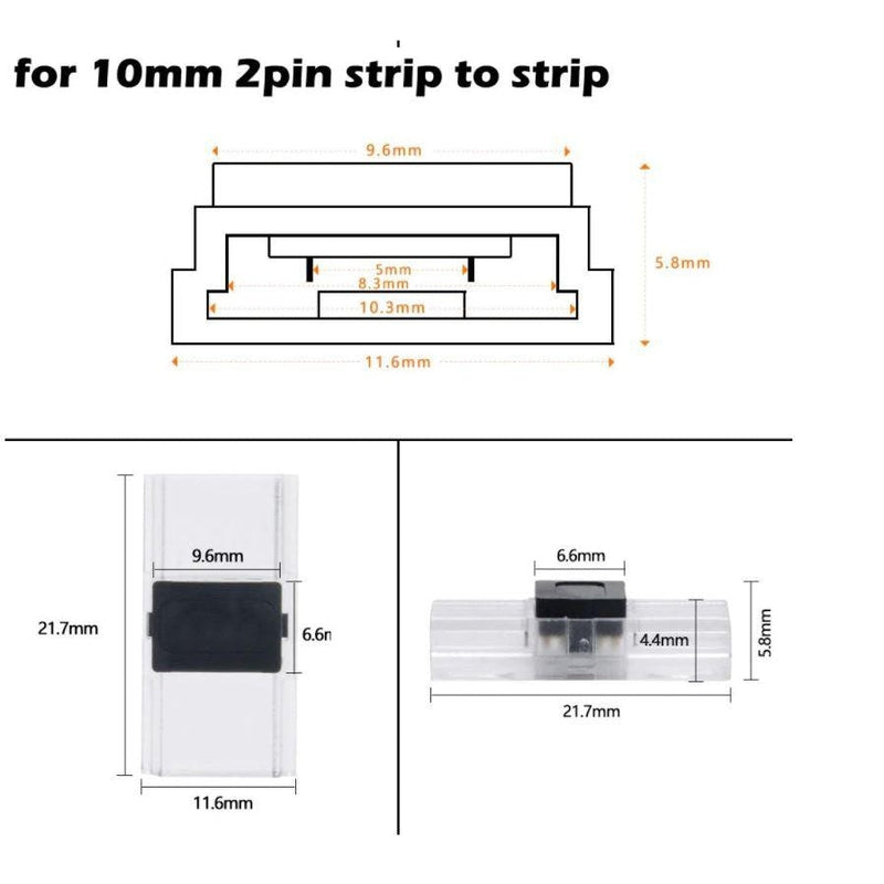 LED Strip Connector for 2pin 3528/5050 Slim 8mm or 10mm IP20 LED Strip-Sparts NZ