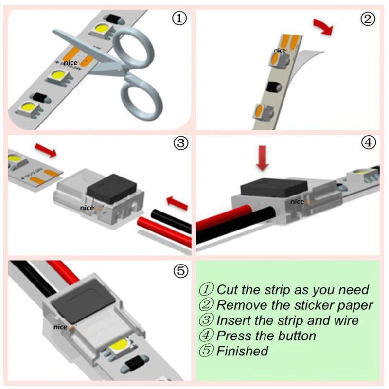 LED Strip Connector for 2pin 3528/5050 Slim 8mm or 10mm IP20 LED Strip-Sparts NZ