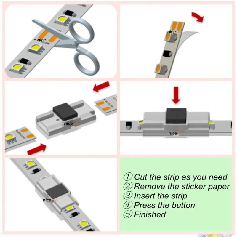 LED Strip Connector for 2pin 3528/5050 Slim 8mm or 10mm IP20 LED Strip-Sparts NZ