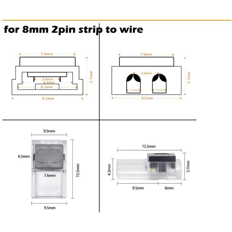 LED Strip Connector for 2pin 3528/5050 Slim 8mm or 10mm IP20 LED Strip-Sparts NZ