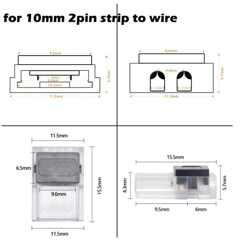 LED Strip Connector for 2pin 3528/5050 Slim 8mm or 10mm IP20 LED Strip-Sparts NZ