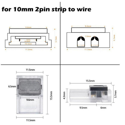 LED Strip Connector for 2pin 3528/5050 Slim 8mm or 10mm IP20 LED Strip-Sparts NZ