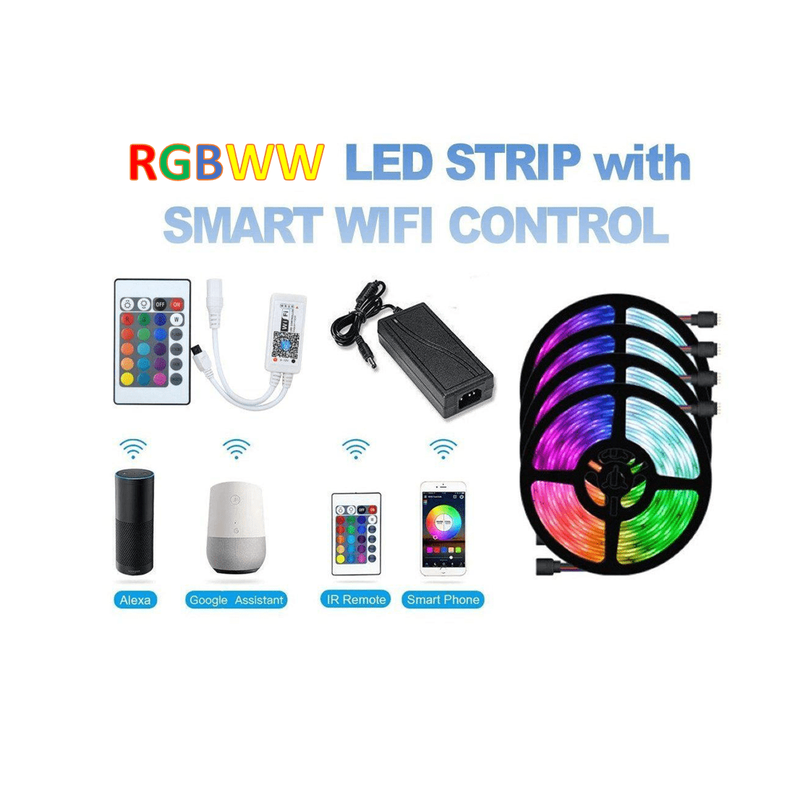 NEW LED Strip Pack RGBWW Wifi App Key Remote Google Home Alexa compatible
