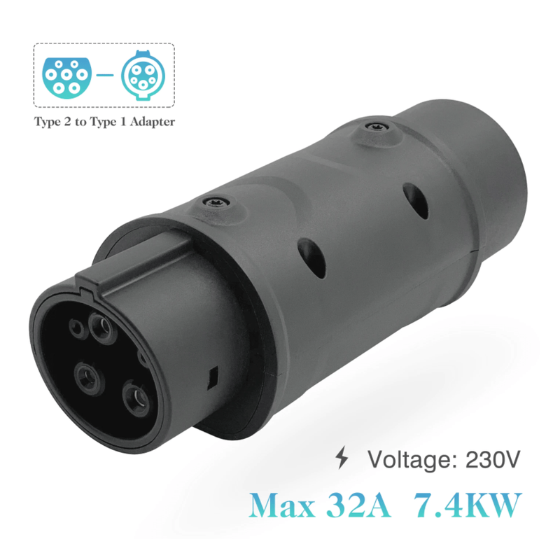 32A Type 2 to Type 1 EV charging adapter front view